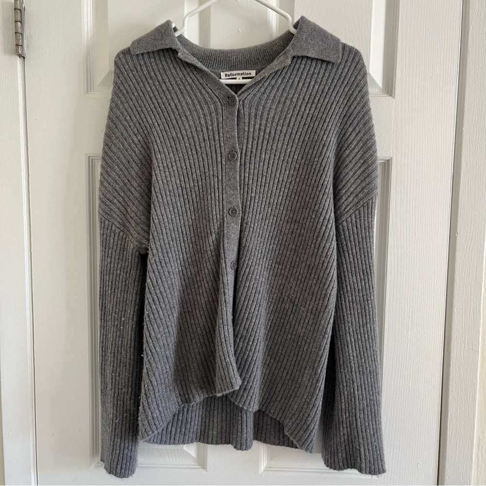Reformation Fantino Cashmere Cardigan Gray